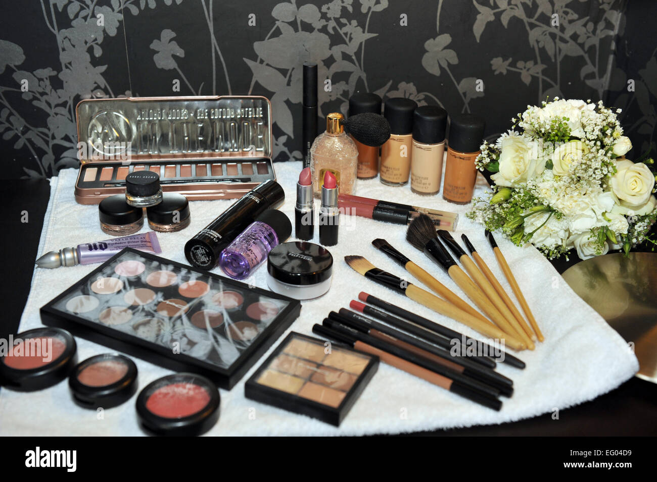Make-up angelegt bereit für Hochzeits-Vorbereitungen. Stockfoto