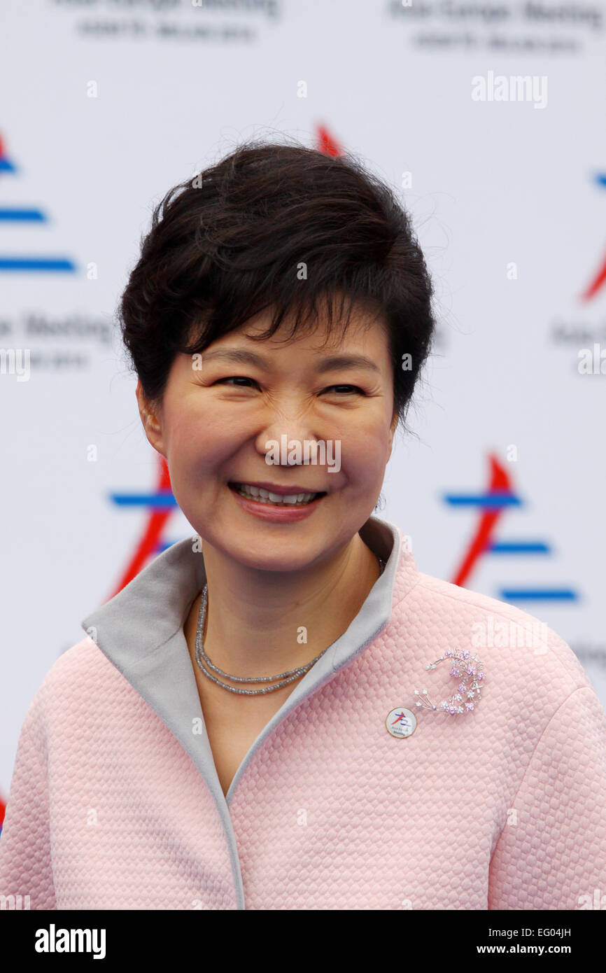 Italien, Milan: 10/17/2014. Präsident von Südkorea Park Geun-Hye vor Beginn einer Sitzung auf dem ASEM-Gipfel. Stockfoto