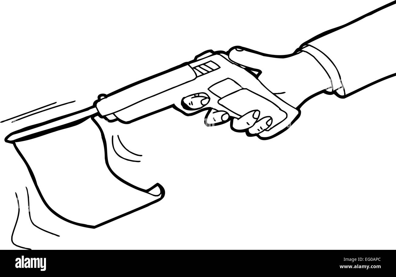 Beschriebenen Cartoon der Flagge aus Pistole schießen Stockfoto