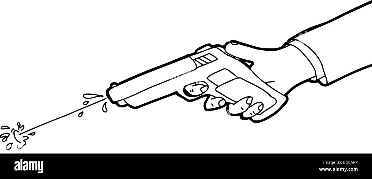 Cartoon-Umriss der Hand schießen Wasserpistole Stockfoto