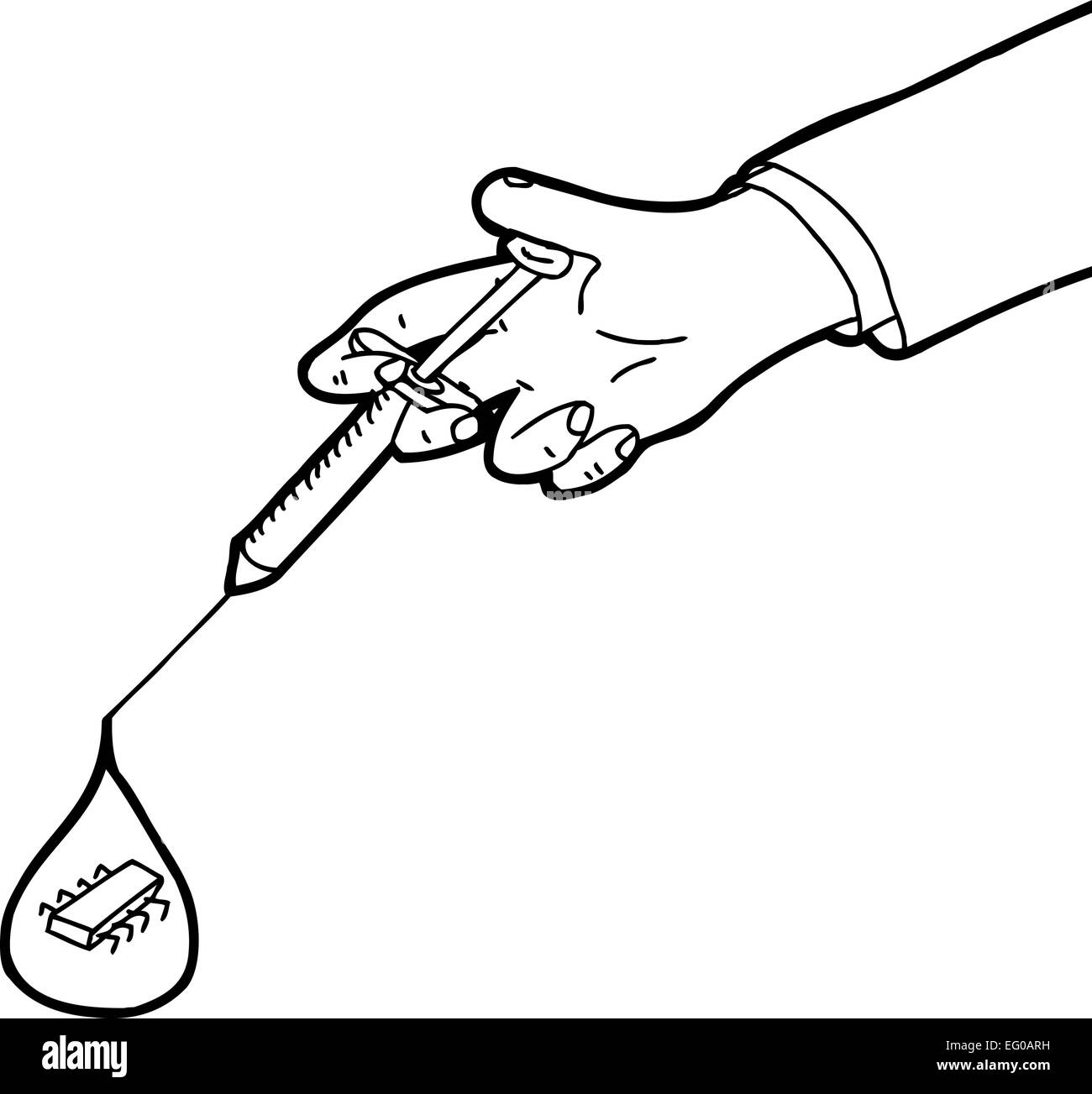 Umriss der Hand Nanotech Partikel aus Spritze injizieren Stockfoto