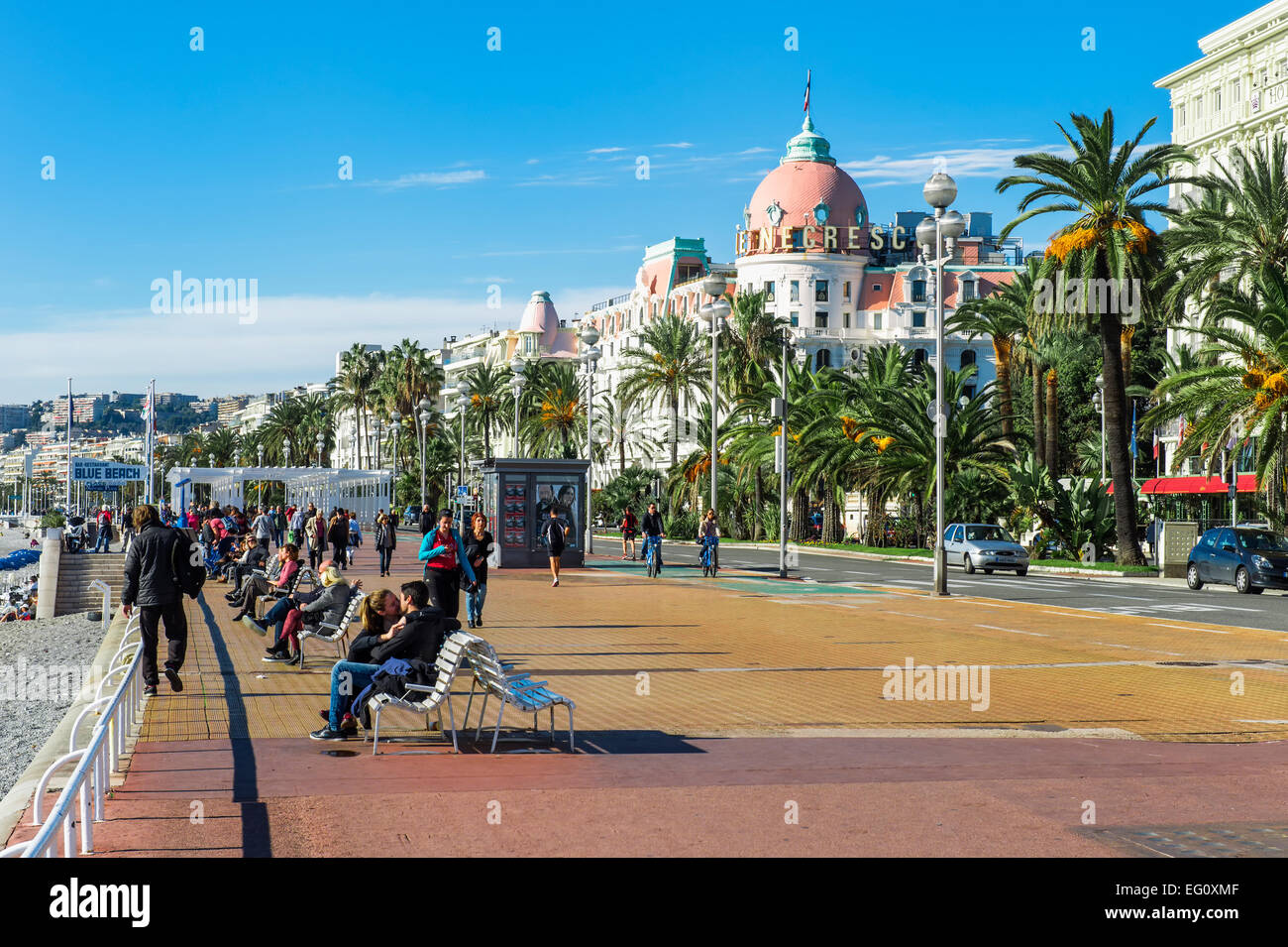 Gehweg von Englisch (Promenade des Anglais), Nizza, Alpes-Maritimes Abteilung Cote d ' Azur, Frankreich Stockfoto