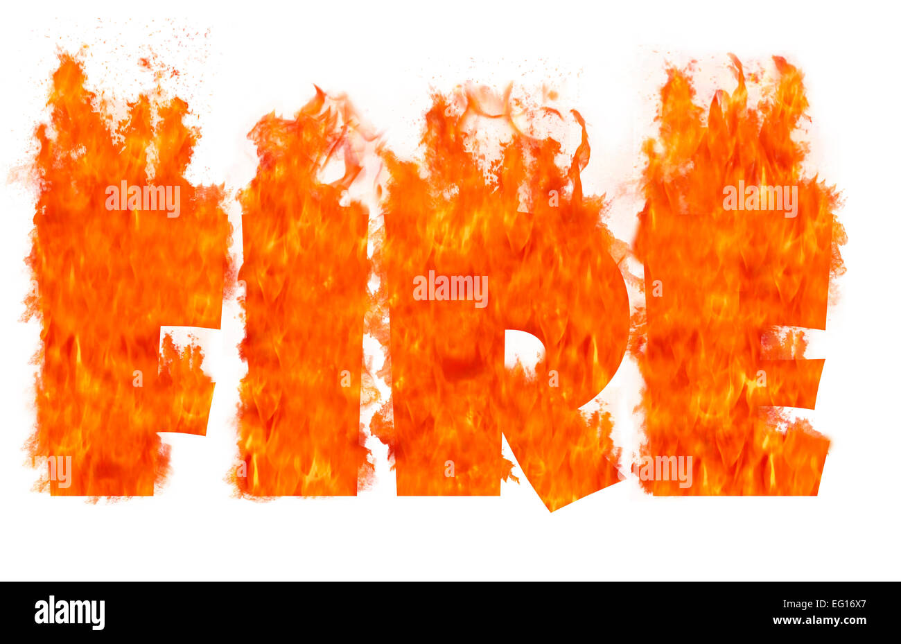 Konzept des flammenden Worten heiß brennen Feuer auf einfarbigen Hintergrund Stockfoto