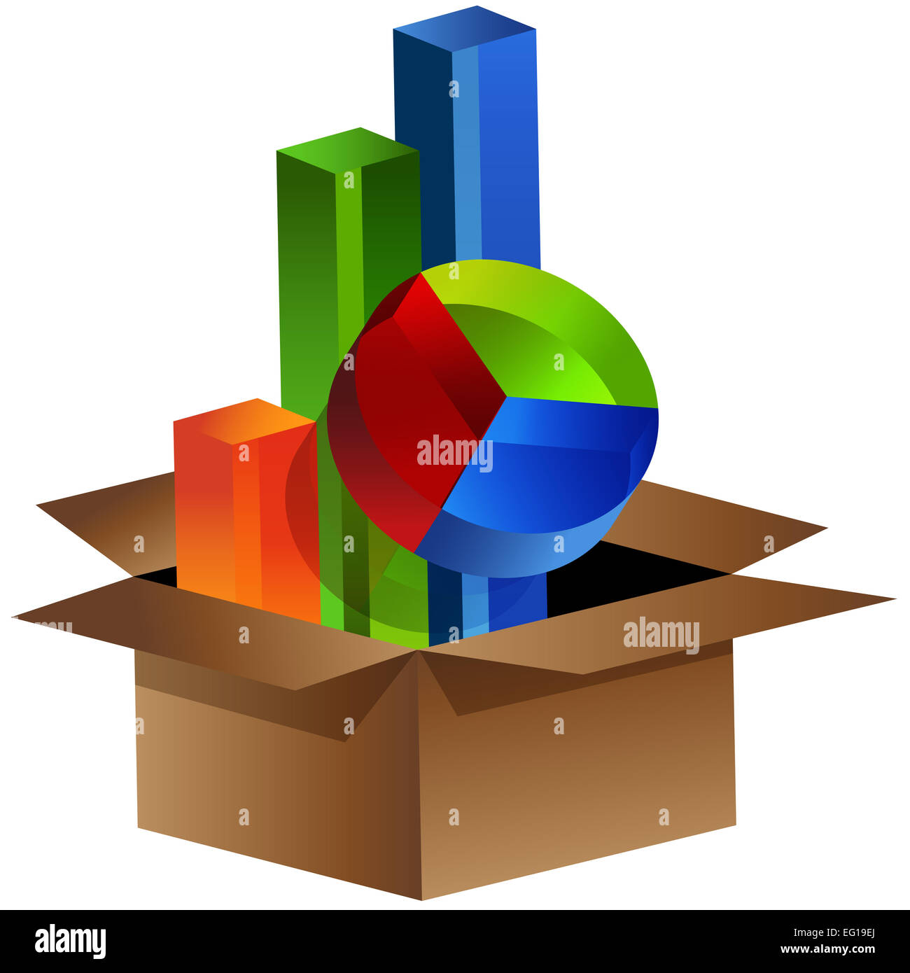 Ein Bild des Businessgrafiken aus einer Box kommen. Stockfoto