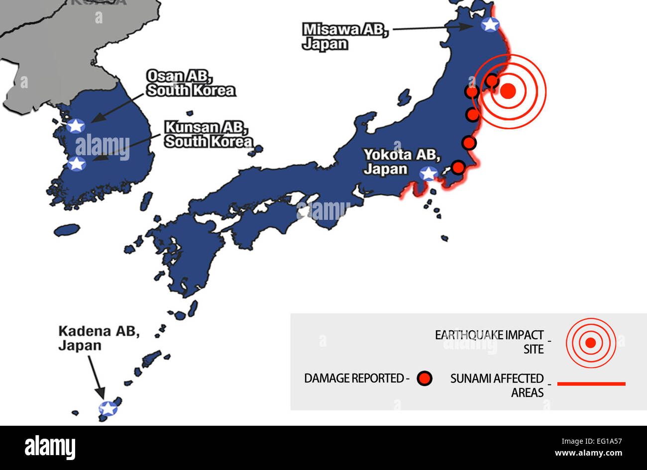 Die Nordostliche Spitze Von Japan Erlebt Ein Erdbeben Der Starke 8 9 Auf Der Richterskala 11 Marz 11 Epizentrum Des Bebens War Direkt An Der Kuste Zwischen Misawa Air Base Und Yokota Air
