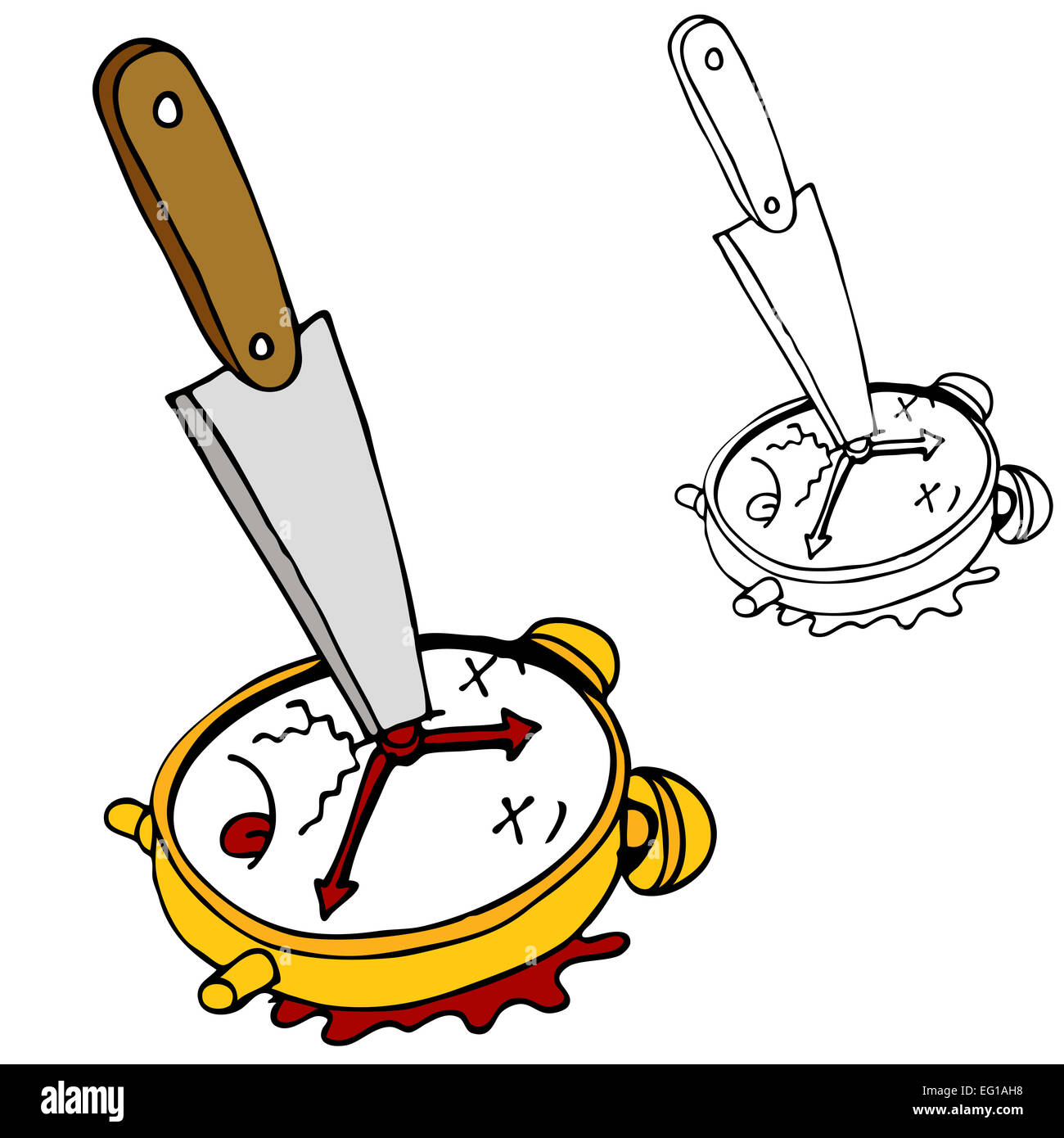 Ein Bild der Tötung Zeit mit einer Uhr mit einem Messer erstochen. Stockfoto