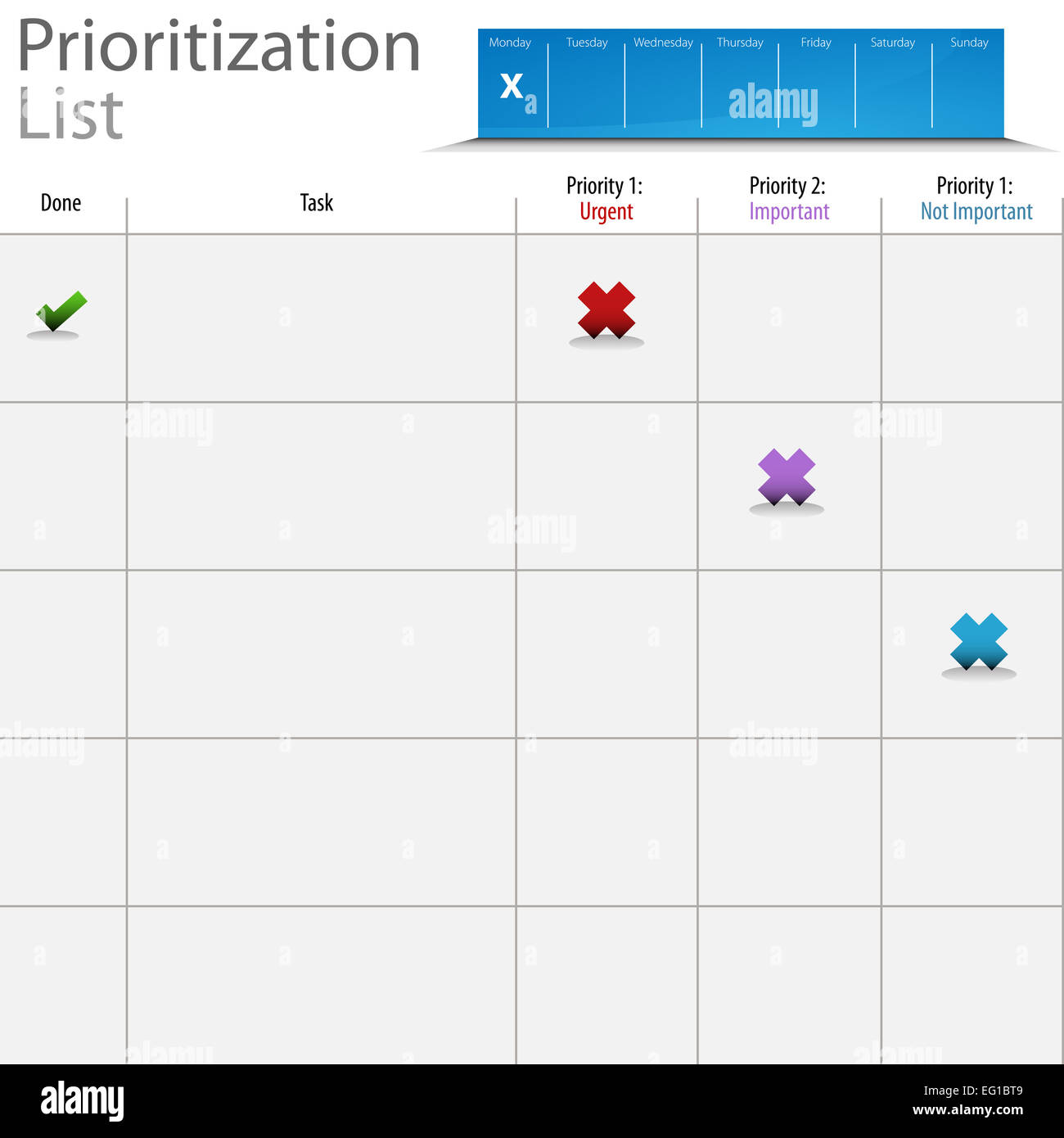 Ein Bild eines Diagramms Priorisierung Liste. Stockfoto