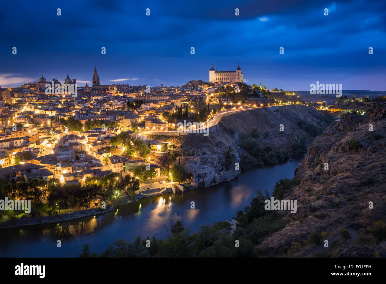 Toledo nach Sonnenuntergang, Kastilien-La Mancha, Spanien Stockfoto