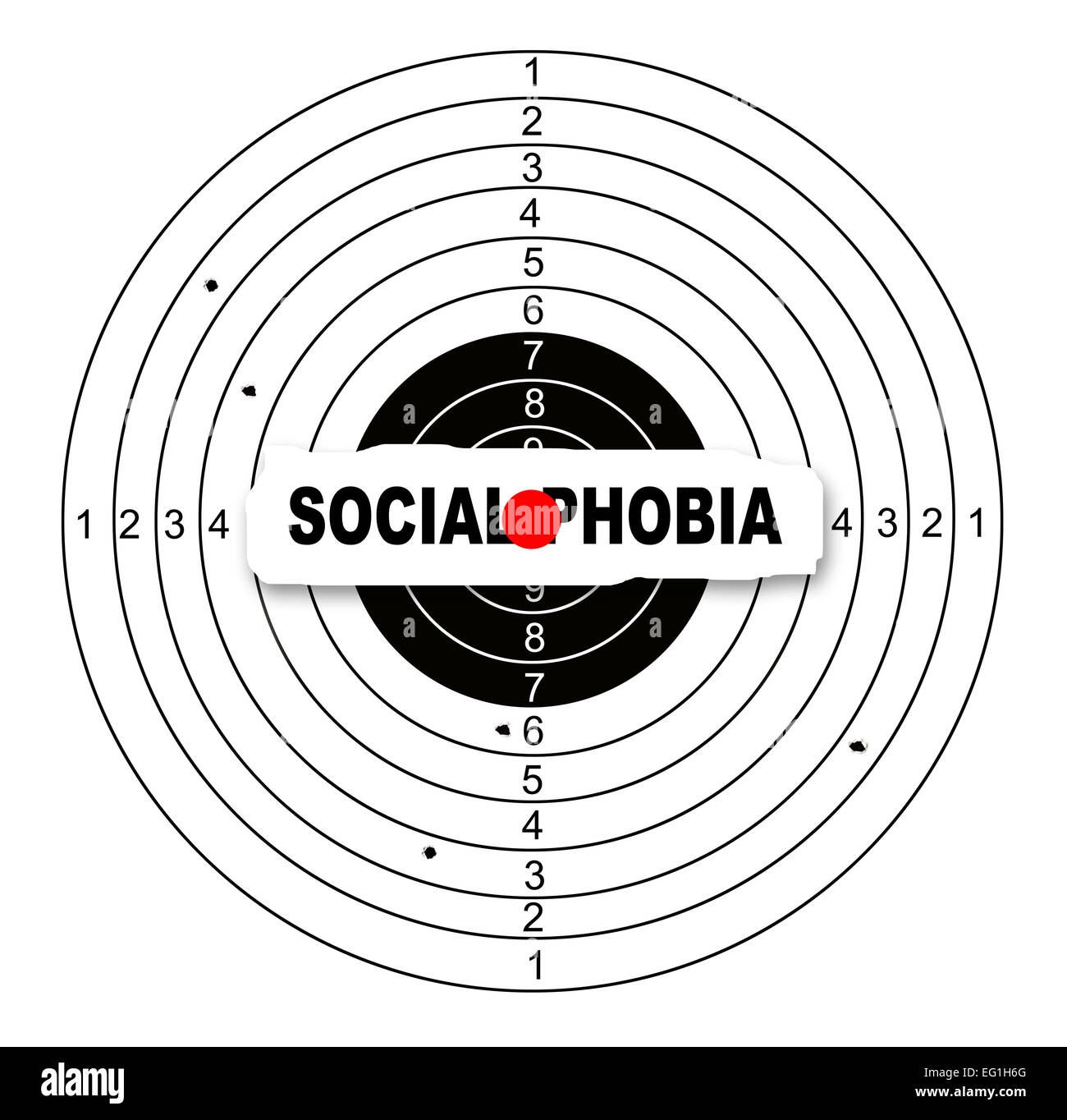 Zielscheibe mit Wort, die soziale Phobie in 2d Software gemacht Stockfoto