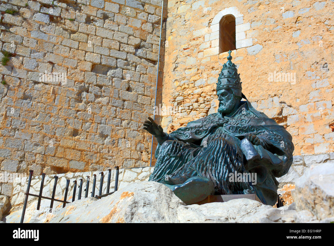 Denkmal für Papst Benedikt XIII, Peniscola, Valencia, Spanien Stockfoto