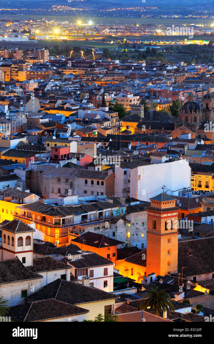 Stadtbild bei Sonnenuntergang, Granada, Andalusien, Spanien Stockfoto