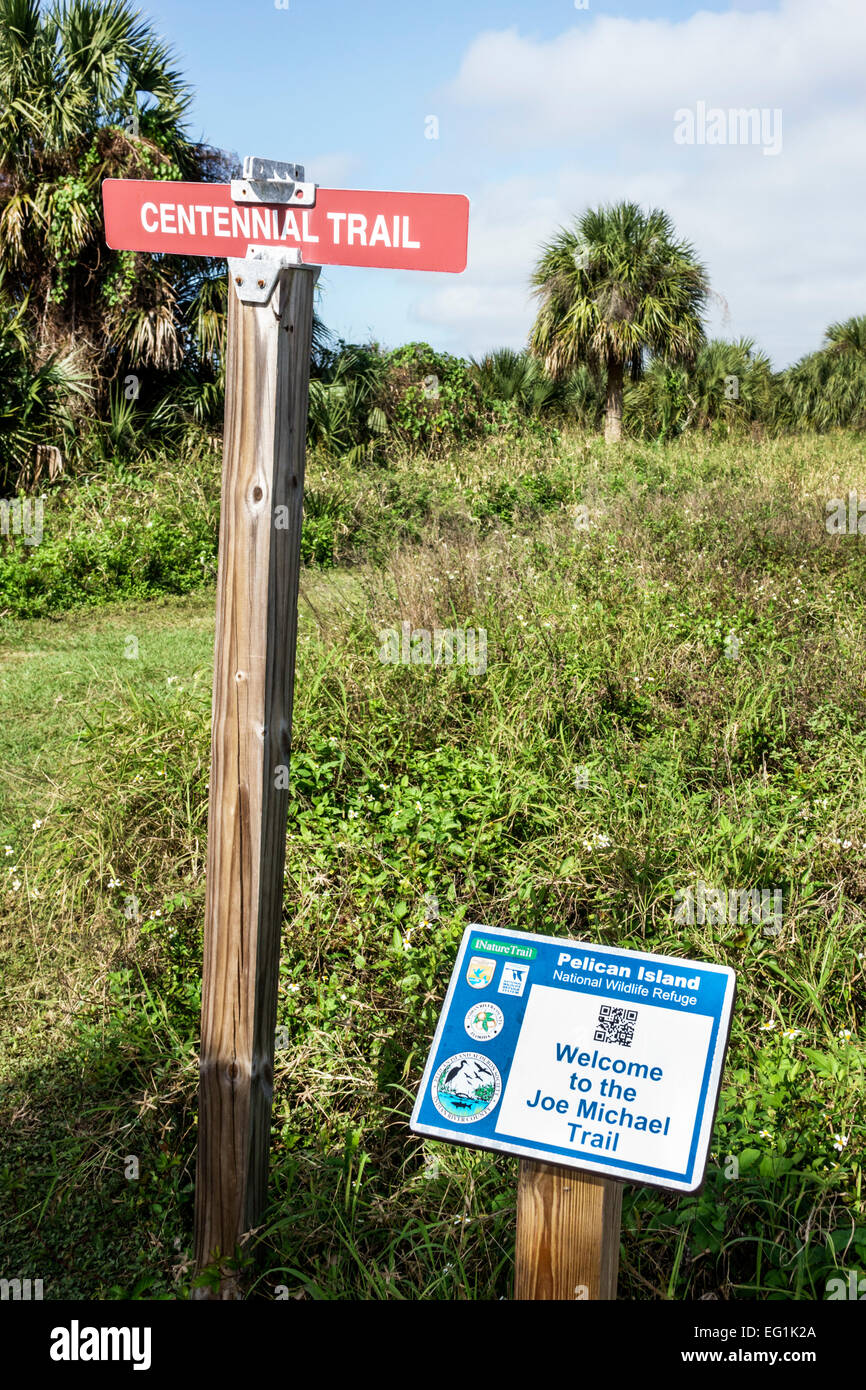 Sebastian Florida, North Hutchinson Orchid Island, Pelican Island National Wildlife Refuge, Schild, Logo, Centennial Trail, Visitors travel Tour tou Stockfoto