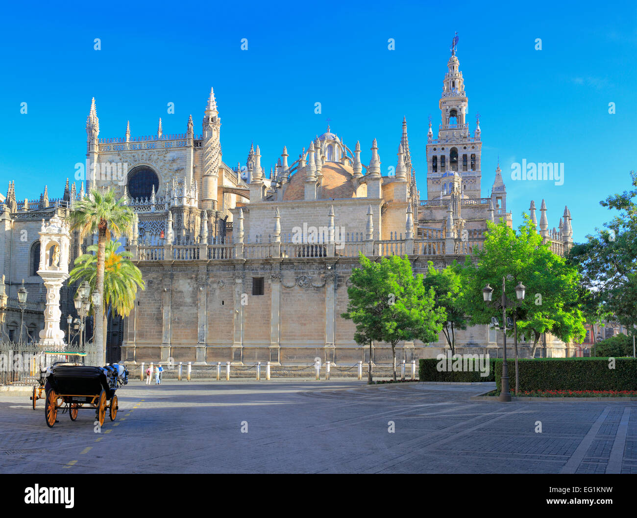 Quadrat, Cathedral of Saint Mary des Stuhls (Catedral de Santa María De La Sede), Sevilla, Andalusien, Spanien Stockfoto