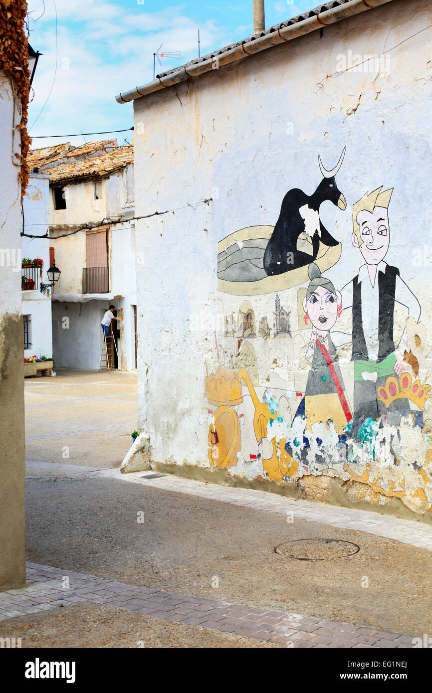 Straße in der Altstadt, Requena, Valencia, Spanien Stockfoto