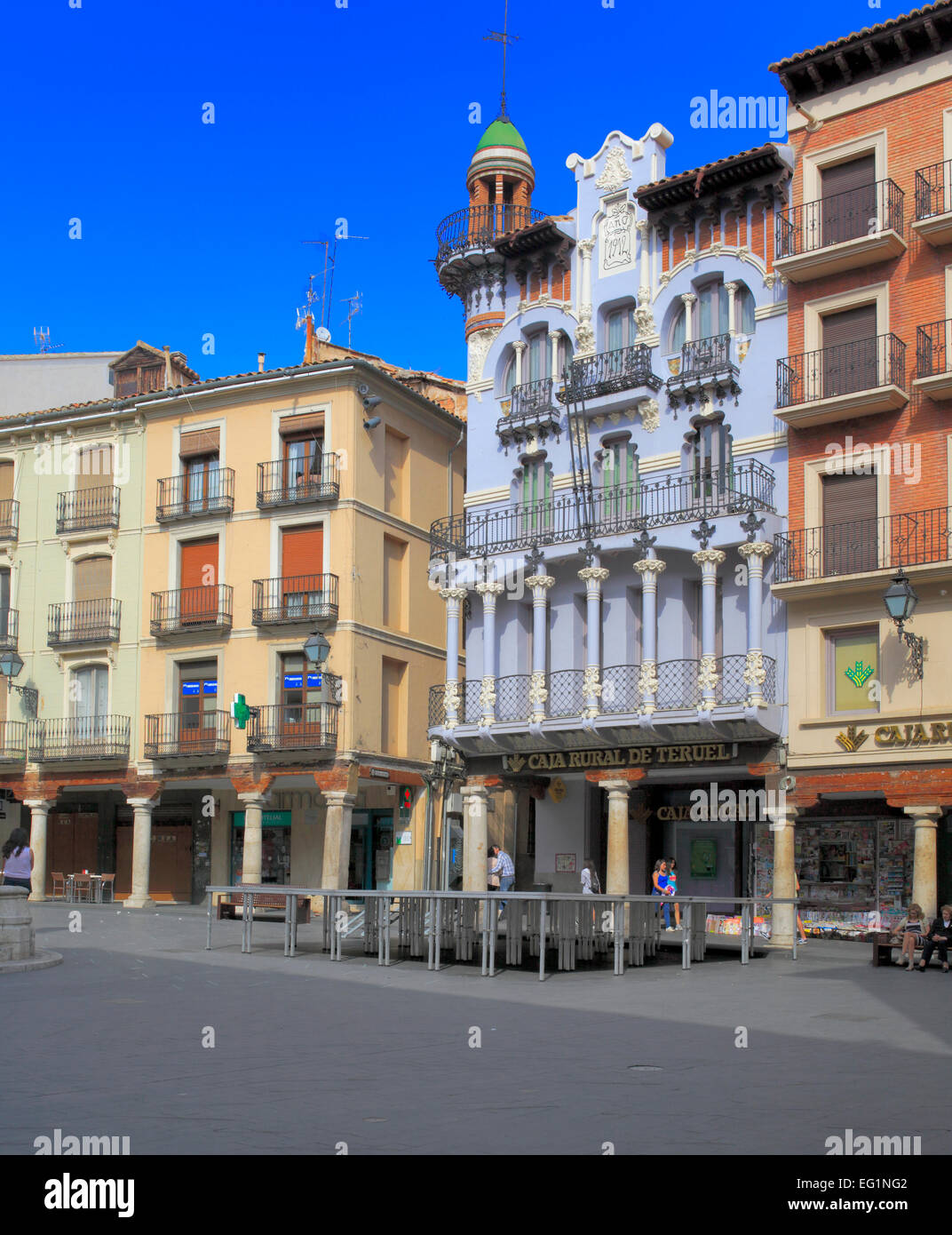 Jugendstil-Haus, Casa de Tejidos El Torico, (1912), Plaza del Torico, Teruel, Aragon, Spanien Stockfoto