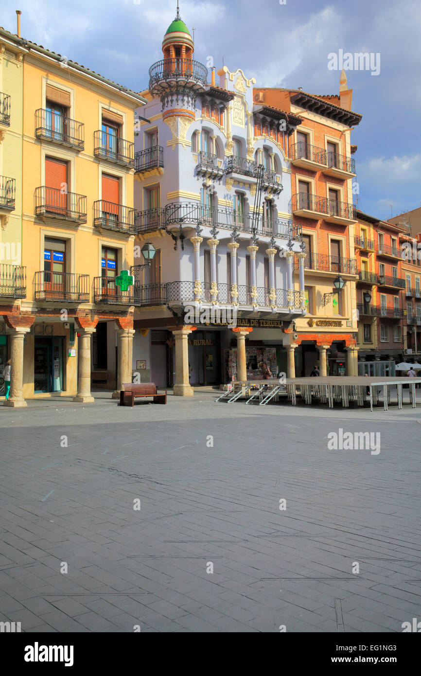 Jugendstil-Haus, Casa de Tejidos El Torico, (1912), Plaza del Torico, Teruel, Aragon, Spanien Stockfoto