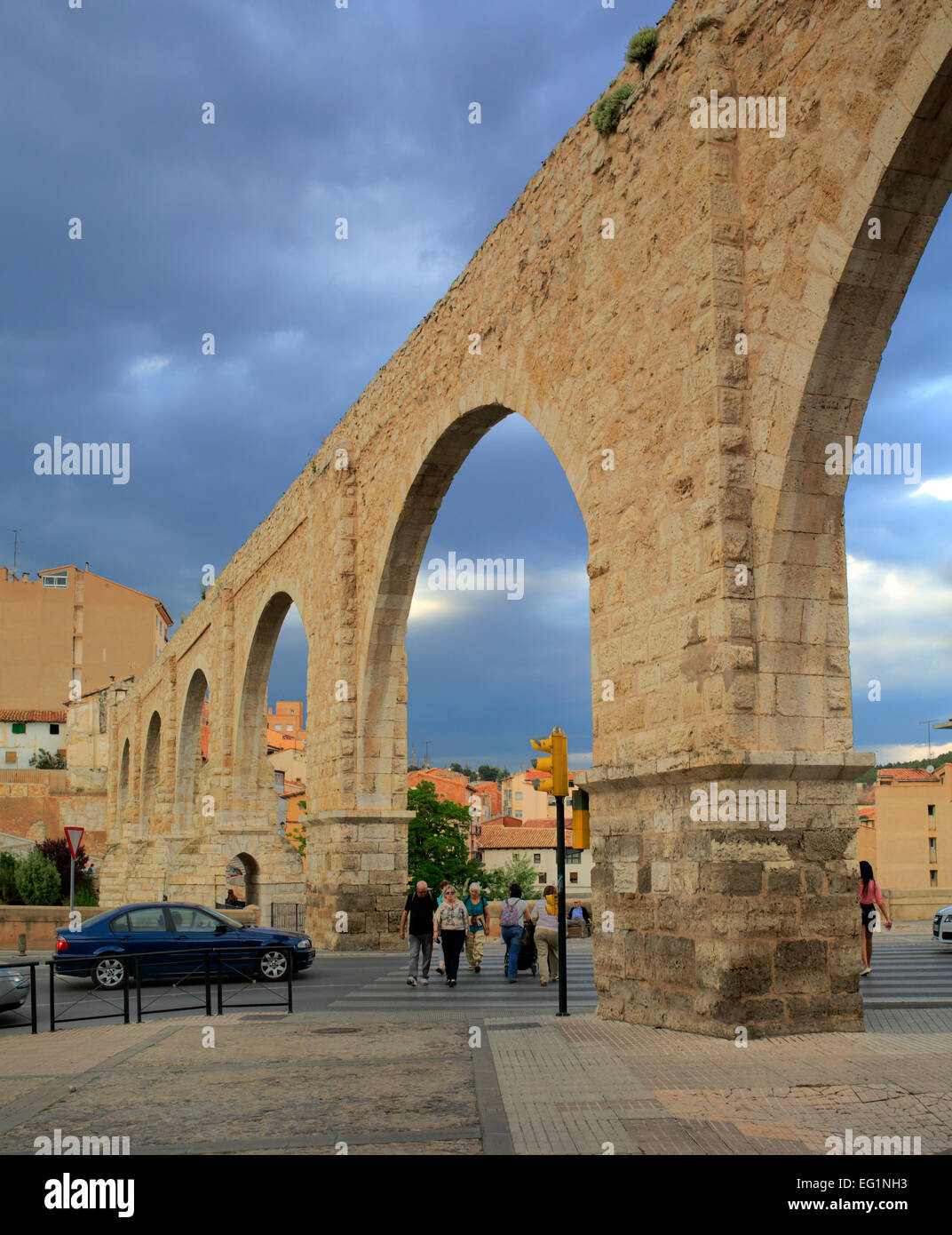 Los Arcos Aquädukt (16. Jahrhundert), Teruel, Aragon, Spanien Stockfoto