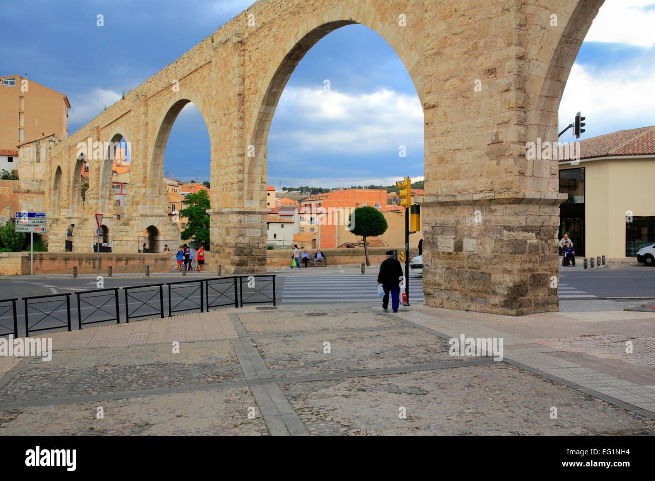 Los Arcos Aquädukt (16. Jahrhundert), Teruel, Aragon, Spanien Stockfoto