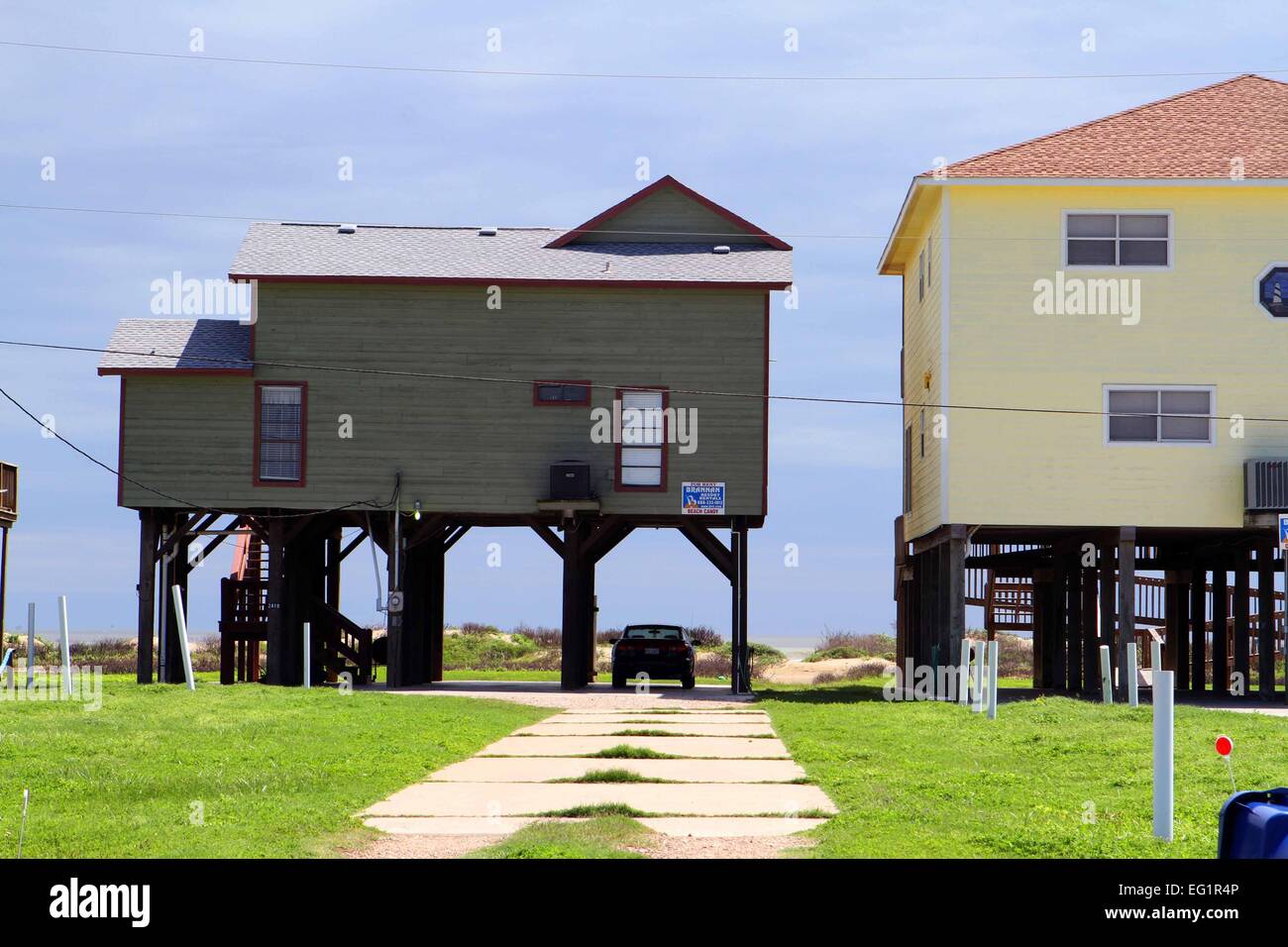 Pfahlbauten in Galveston, Texas USA Stockfoto