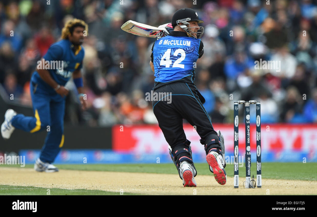 Christchurch, Neuseeland. 14. Februar 2015. Brendon McCullum zucken während der ICC Cricket World Cup-Spiel zwischen Neuseeland und Sri Lanka bei Hagley Oval in Christchurch, Neuseeland. Samstag, 14. Februar 2015. © Aktion Plus Sport/Alamy Live-Nachrichten Stockfoto