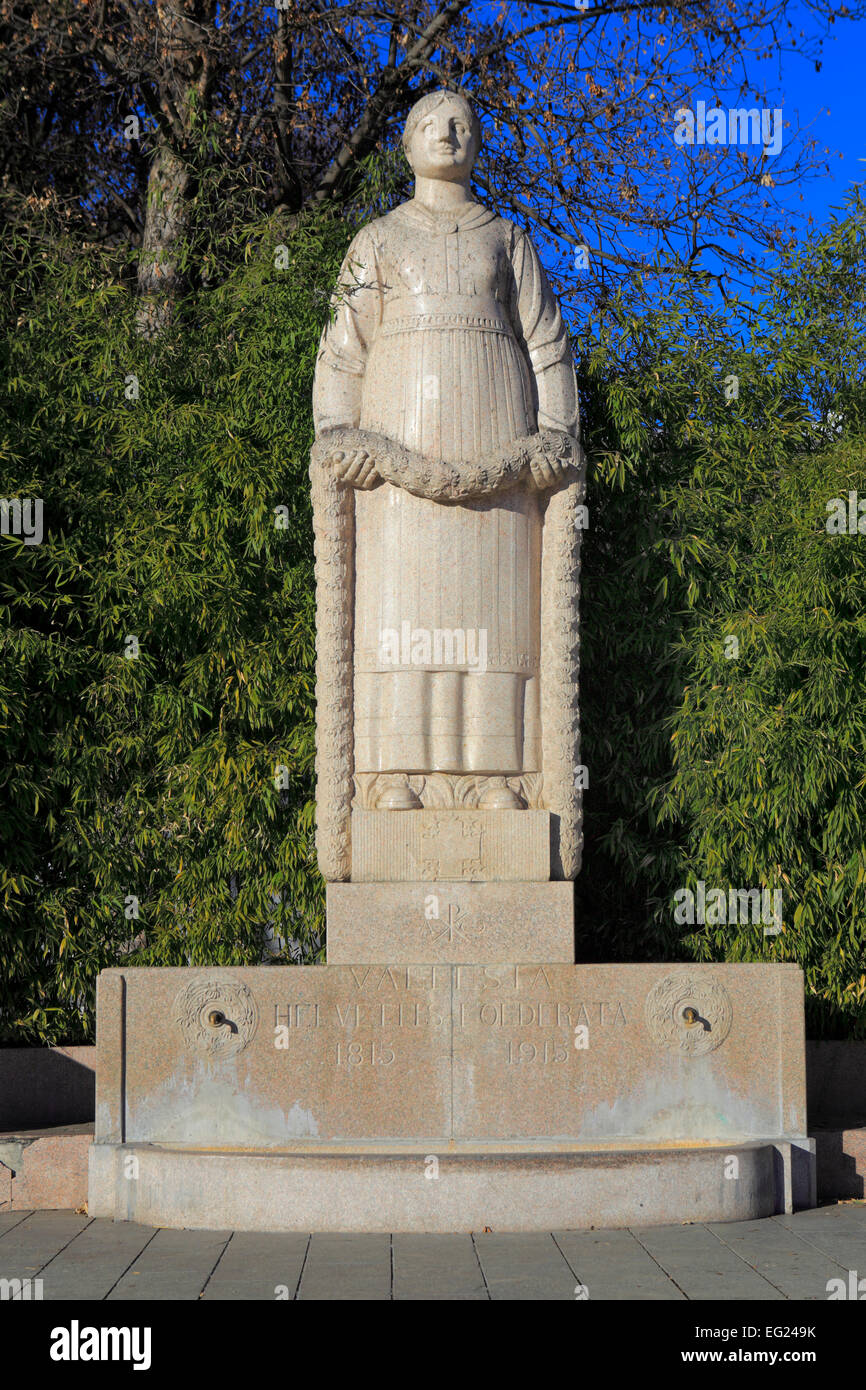 Statue der Heiligen Katharina (1915), Hundertjahrfeier der Eingang des Wallis in der Schweizerischen Eidgenossenschaft, Sion, Kanton Wallis, Schweiz Stockfoto