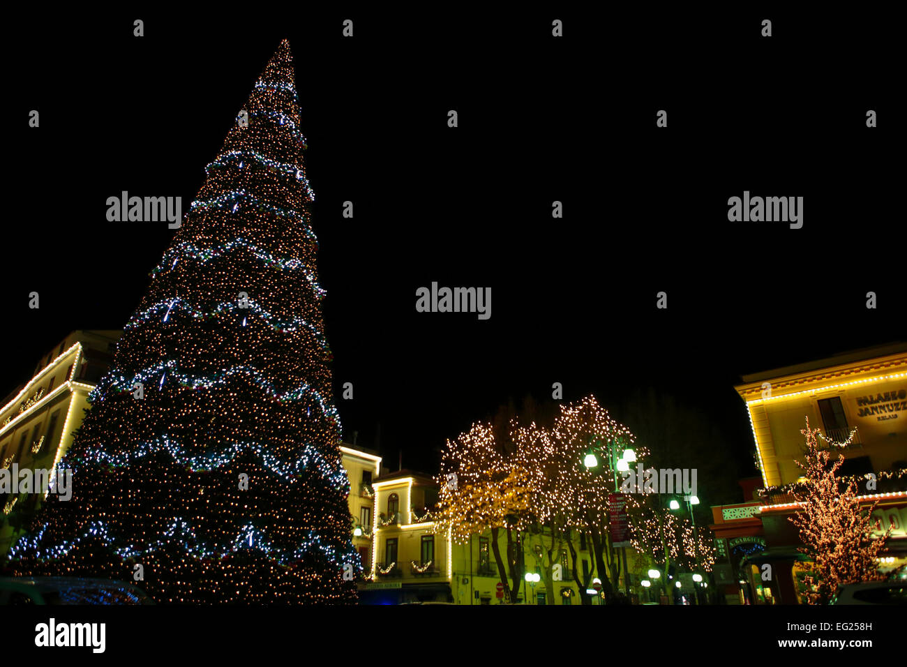 Weihnachtsbaum auf dem Hauptplatz, Sorrent, Kampanien, Italien Stockfoto