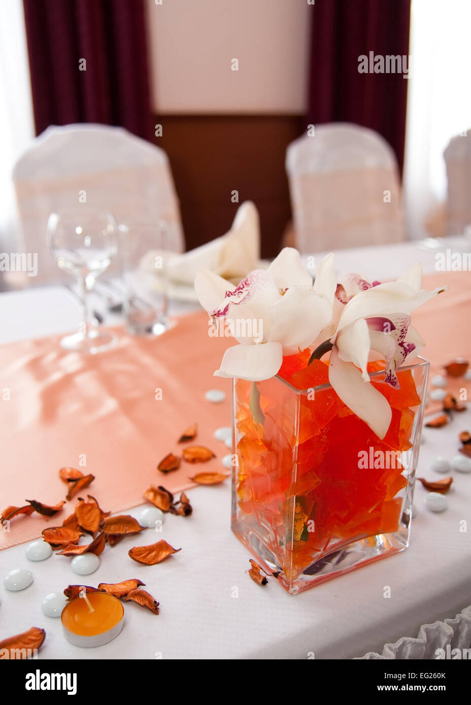 Detailansicht an Hochzeitsdekoration hautnah Stockfoto