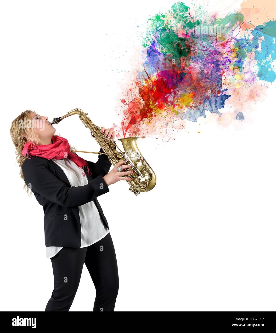 Frauen-saxophonist Stockfoto