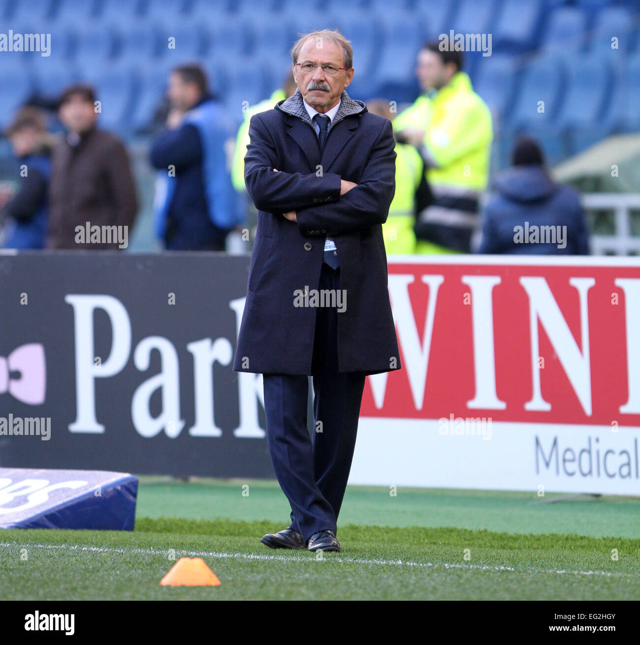 Italien, Rom: Sieht Italiens Trainer Jacques Brunel vor der Six Nations International Rugby Union Stockfoto