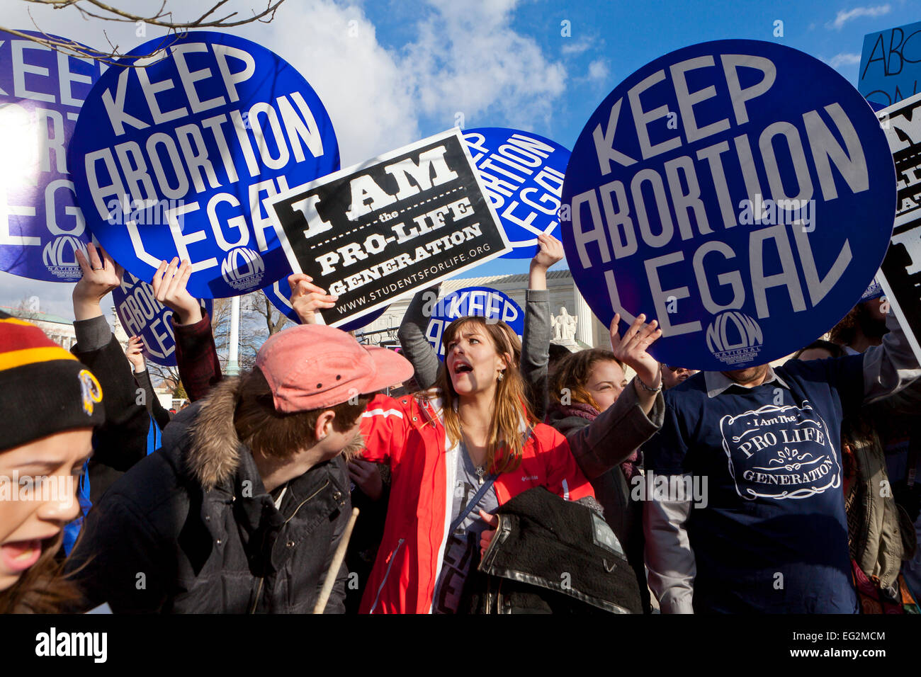 Pro-Choice-Aktivisten protestieren vor dem US Supreme Court - 22. Januar 2015, Washington, DC USA Stockfoto