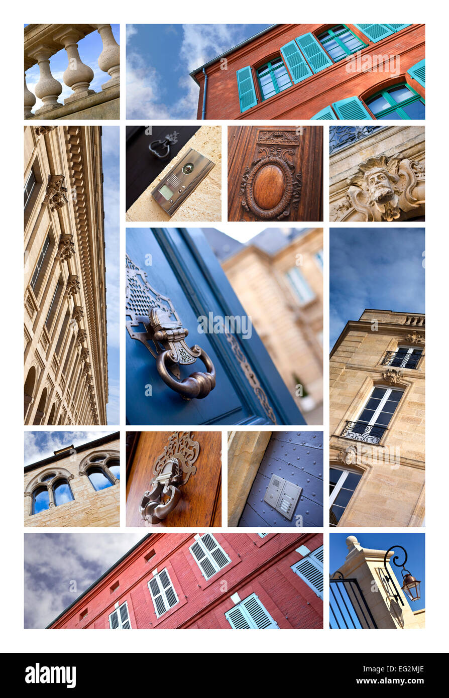 Collage aus verschiedenen stilvoll und klassisch französischen Fassaden Stockfoto