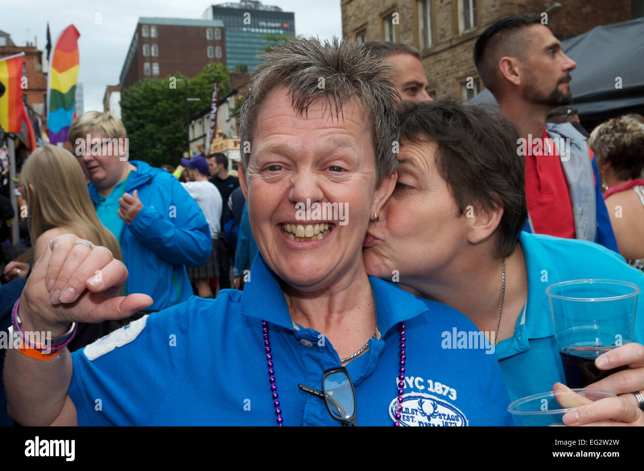 Glücklich bei Manchester Pride. Stockfoto