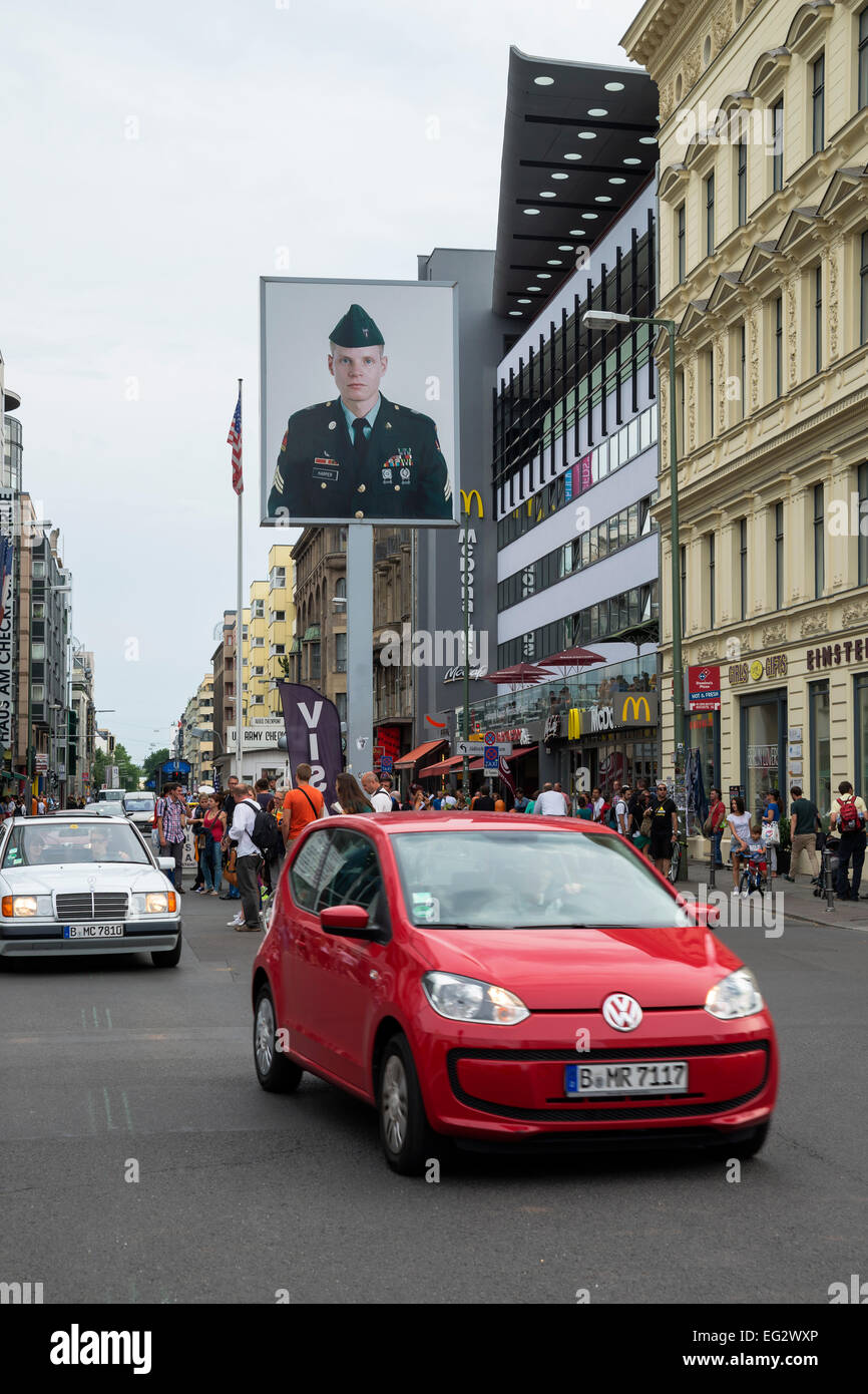 Sektor in den USA in der Nähe von Checkpoint Charlie ein US-Soldat Porträt, Mauer, Berlin, Deutschland, Europa Stockfoto