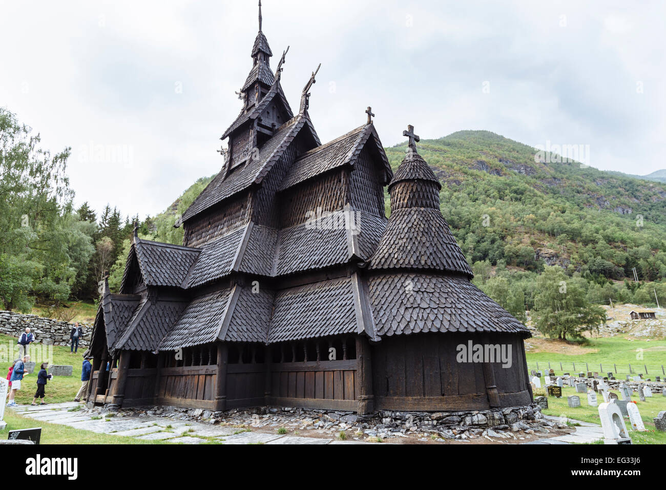 Borgund Stabkirche, in der Nähe von Laerdal, Norwegen Stockfoto