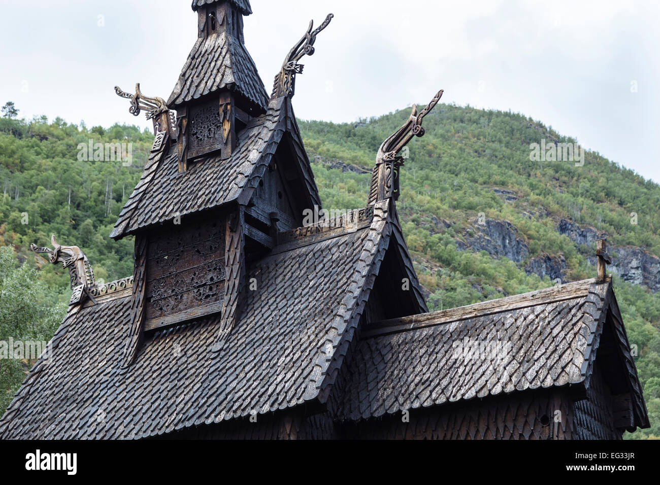 Borgund Stabkirche, in der Nähe von Laerdal, Norwegen Stockfoto