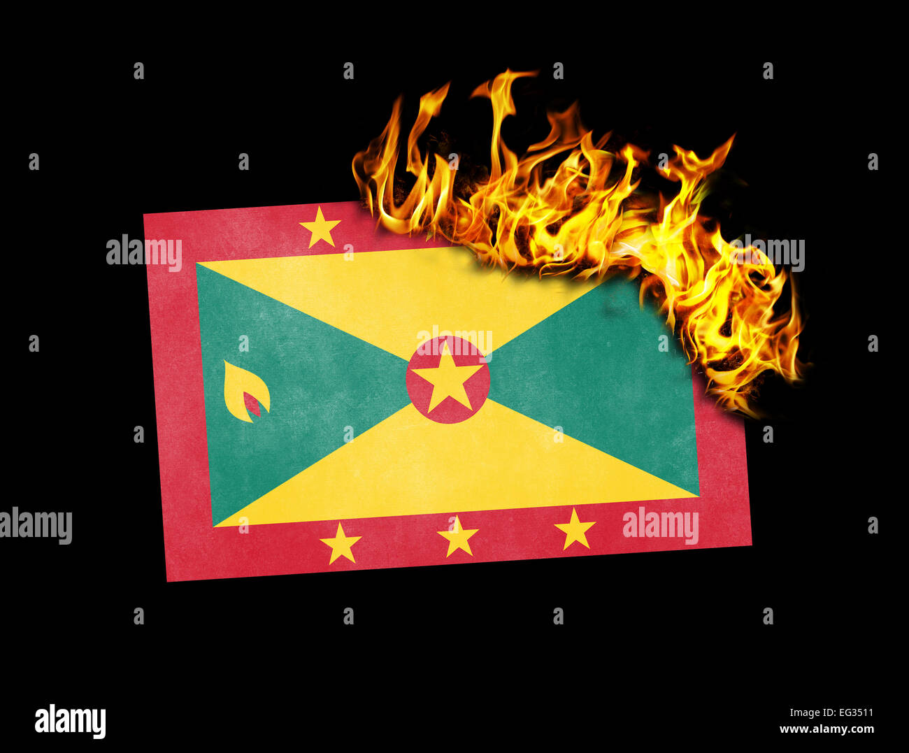 Flag brennen - Konzept von Krieg und Krise - Grenada Stockfoto