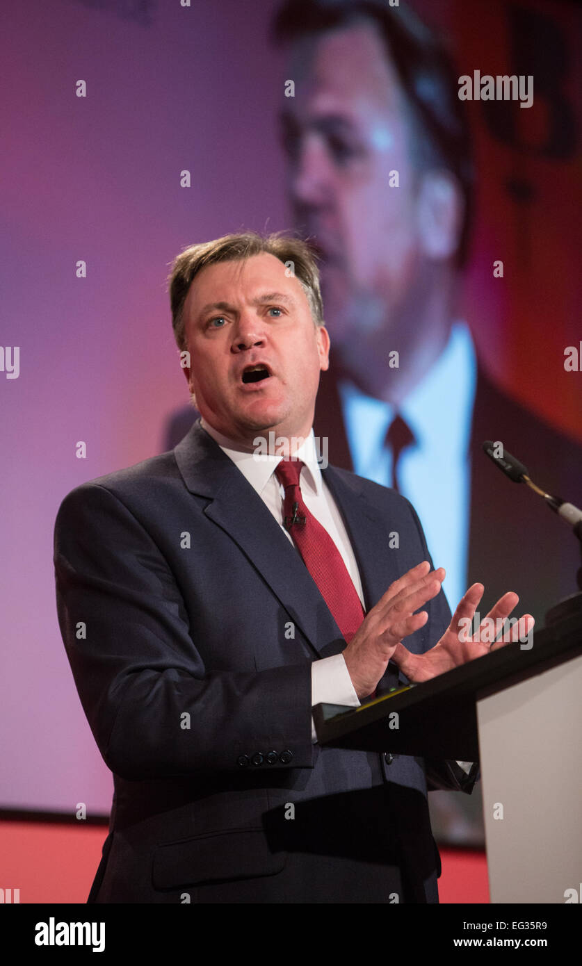 Ed Balls, Schatten-Kanzler des Finanzministeriums, anlässlich der britischen Handelskammern Commerce Konferenz in London Stockfoto