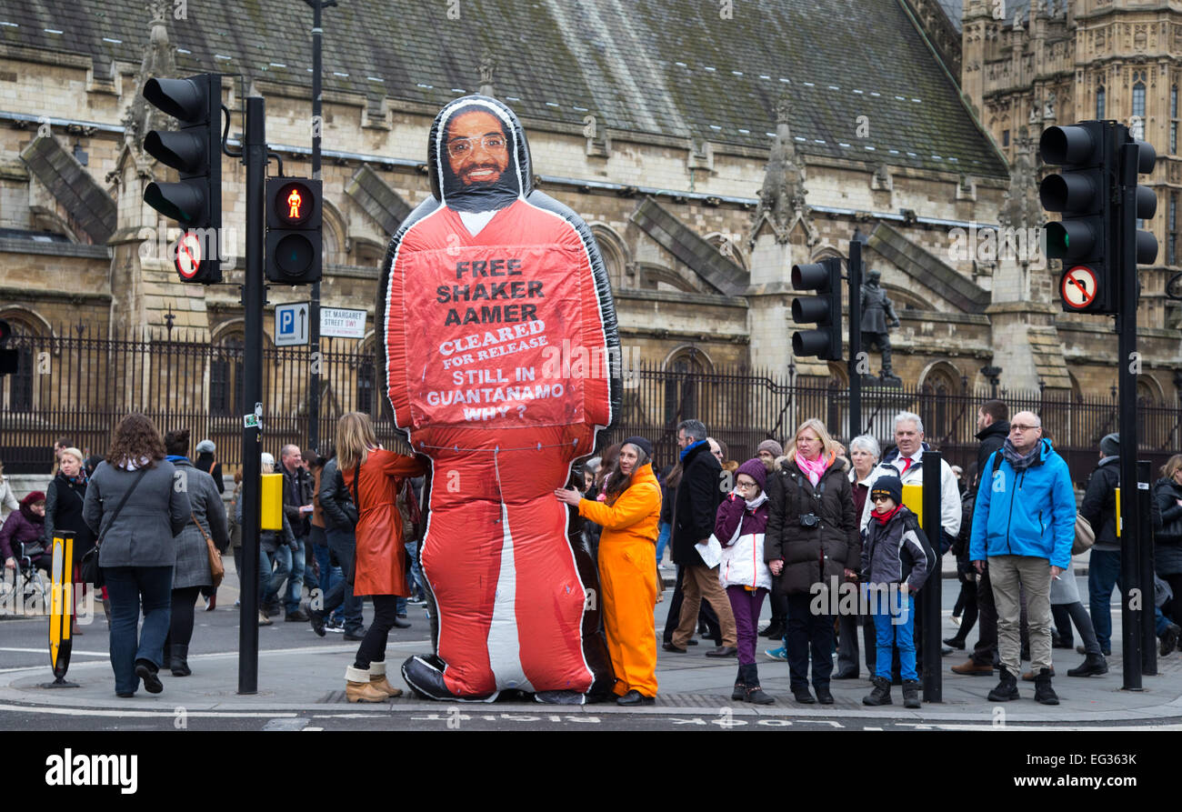 Protest am 13. Jahrestag der Inhaftierung Shakar Aamer durch die US-Regierung in Guantanemo Bay auf Kuba Stockfoto