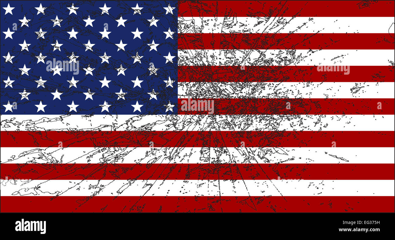 Eine amerikanische Flagge mit einem Grunge-Filter auf einem weißen Hintergrund isoliert Stockfoto