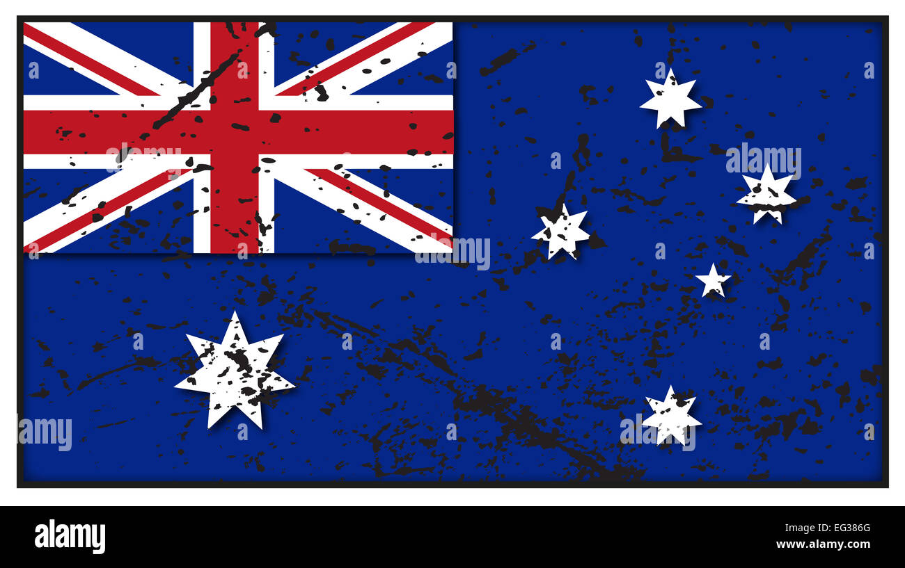 Ein grunged australischer Flaggendesign isoliert auf weißem Hintergrund Stockfoto