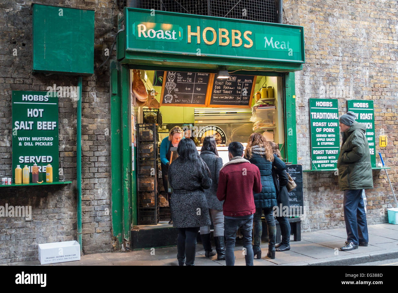 Braten Marktstand Borough Market Southwark London UK Stockfoto