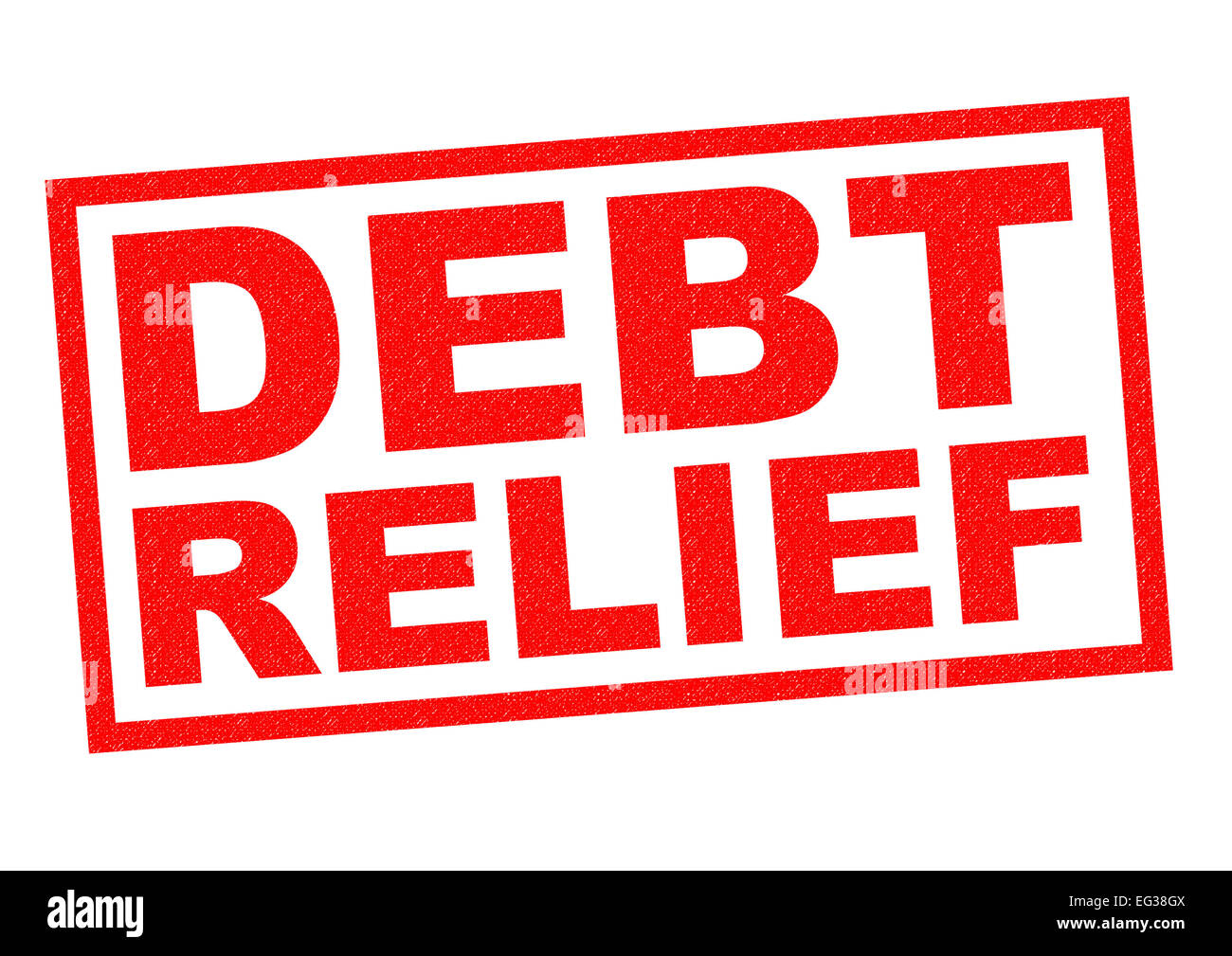 DEBT RELIEF rot Stempel auf einem weißen Hintergrund. Stockfoto DEBT RELIEF rot Stempel auf einem weißen Hintergrund. Stockfoto