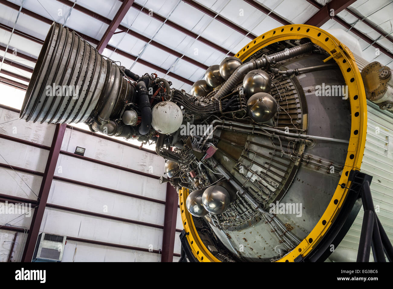 Die einmotorige auf der Stufe der Saturn V-Rakete am NASA Johnson Space Center in Houston, Texas, USA. Stockfoto
