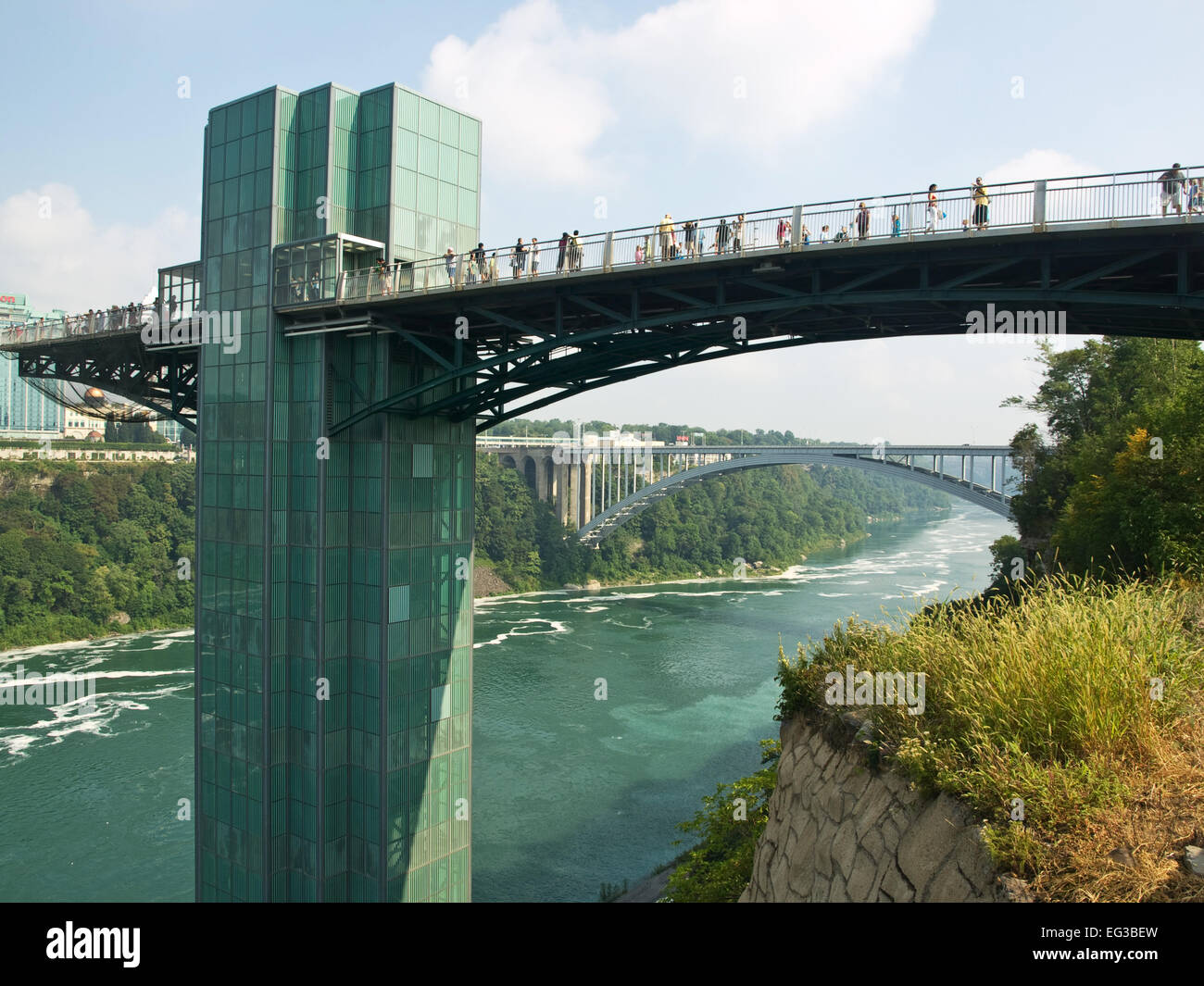 Niagarafälle Blick sehen Brücke und Steg aus New York Seite Stockfoto