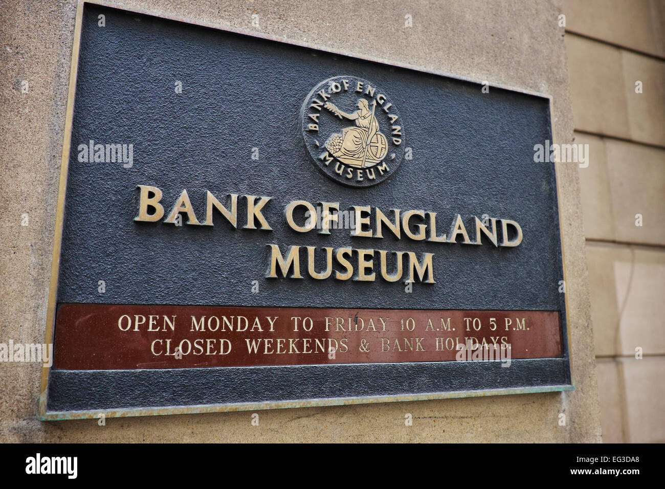 Bank Of England Museum Plaque Bartholomew Lane City Of London UK Stockfoto