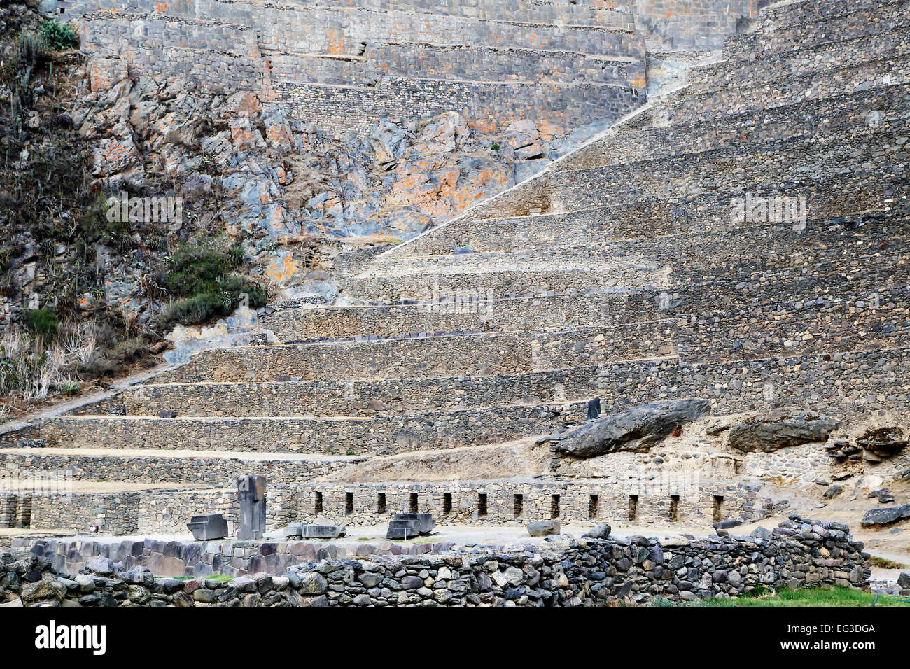 Landwirtschaftlichen Terrassen, Ollantaytambo Inka Ruinen, Ollantaytambo, Urubamba, Cusco, Peru Stockfoto