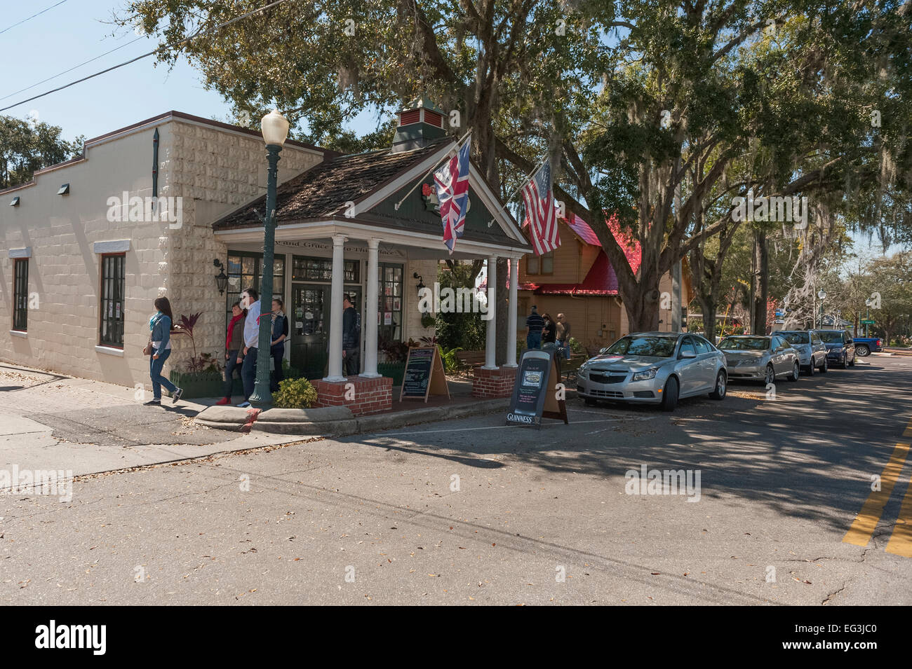 Ein Blick auf die Stadt Straßen der historischen Stadt von Mount Dora, Florida USA Stockfoto