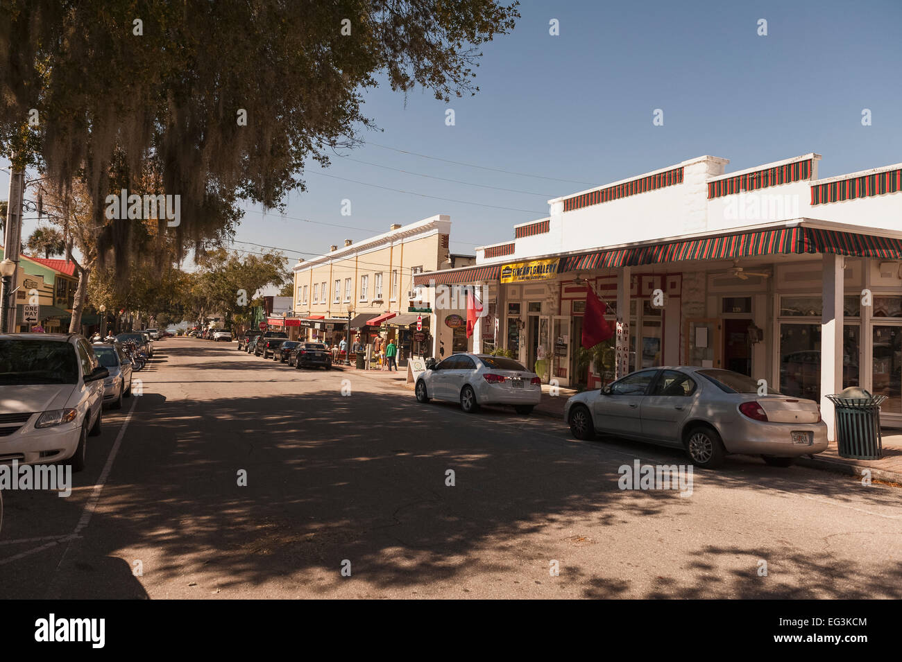 Ein Blick auf die Stadt Straßen der historischen Stadt von Mount Dora, Florida USA Stockfoto