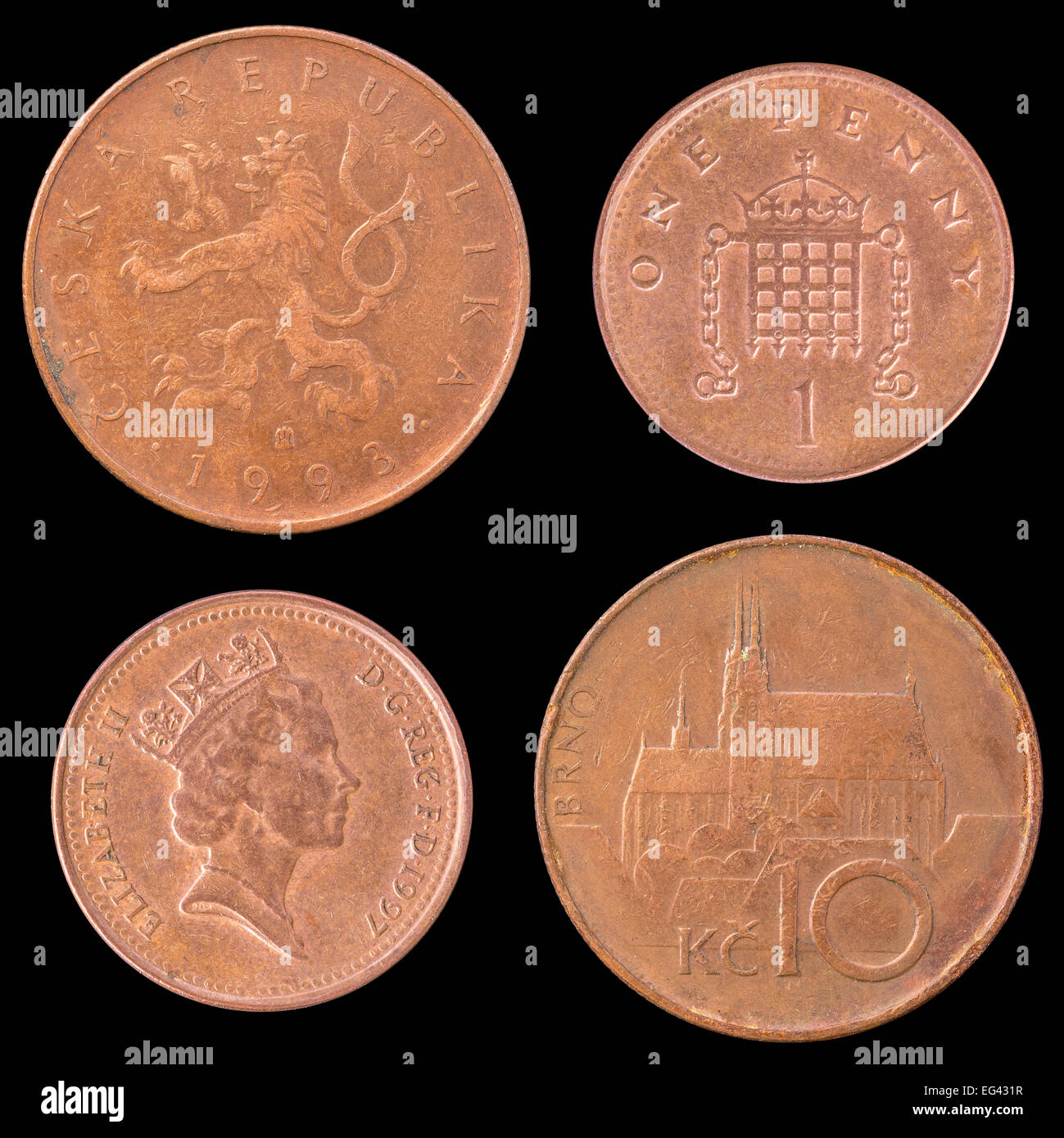Vorder- und Rückseite Münze aus Großbritannien, Tschechien. Stockfoto