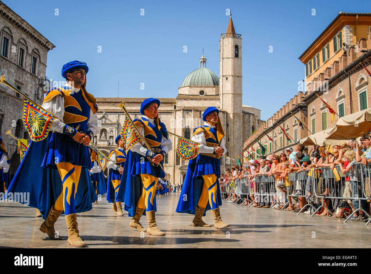 Marche, Ascoli Piceno, historische Reenactment der Giostra della Quintana, Musiker. Stockfoto